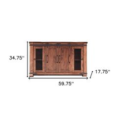 the sideboard is shown with measurements for each section and features an open door on one side