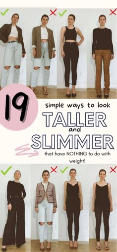 Outfits For A Short Torso, How To Dress Taller, 5’1 Height Women Outfit, How To Make Legs Look Longer, Endomorph Outfits Women, Poses To Look Taller And Thinner, How To Look Taller Outfits, Short Waisted Fashion Tips, Petite Fashion Tips Short Girls Outfit