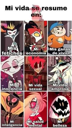 an image of cartoon characters with different expressions and words in spanish, english and spanish