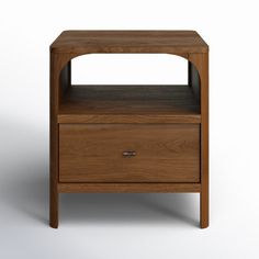 an end table with a drawer on the bottom and one drawer open to show something