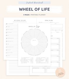 the wheel of life printable planner is shown on top of a white background with text