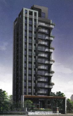 an artist's rendering of a tall building with balconies on the top