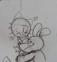 a drawing of a person holding a stuffed animal in their arms with hearts on it