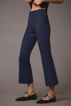 Meet Margot, a so-sleek high-rise pair boasting a kicky flare, flattering high-rise, and star-studded reviews. | The Margot Kick-Flare Cropped Pants by Maeve in Blue, Women's, Size: XS, Nylon/Viscose/Elastane at Anthropologie Maeve Anthropologie, Vegas Outfit, Kick Flares, Knit Pants, 50 Fashion, Flare Pants, Cropped Pants, Blue Purple, Pretty Outfits