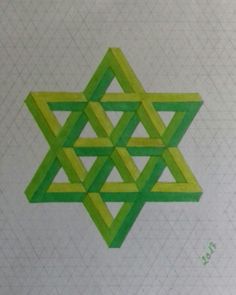 an image of the star of david made out of green and yellow strips on white paper