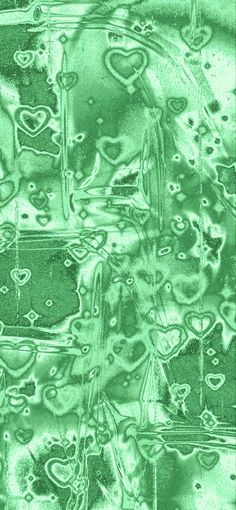 an abstract green background with lots of bubbles and hearts in the middle, as well as water droplets