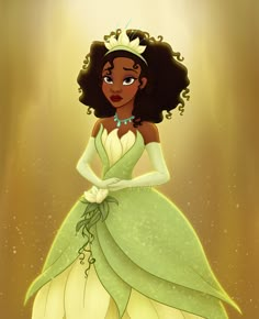 the princess and the frog from disney's princess and the frog is wearing a green dress