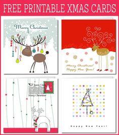 four christmas cards with reindeers and snowflakes on them, one is for free print