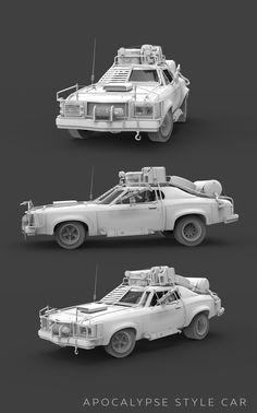 three different types of cars are shown in black and white