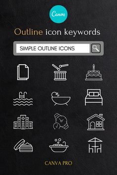 the outline icons are shown in white on black paper, and it is also available for use