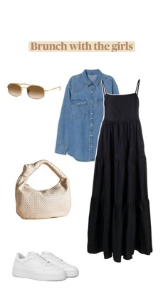 a woman's clothes and accessories including shoes, sunglasses, handbag and purse