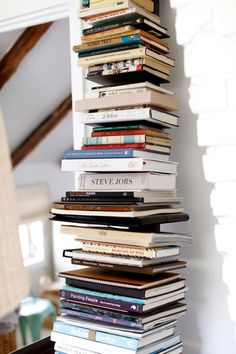 a stack of books sitting on top of a table