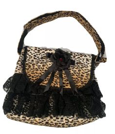 This is a gothic faux fur leopard animal print shoulder bag that opens from the front and has a zip. It has back lace trim with a black rose with red gem. please refer to photos for measurement size etc Thank you for looking Folklore Moodboard, Vampire Folklore, 00’s Fashion, Handbag Ideas, Steampunk Animals, Mcbling Fashion, Gothic Bag, Leopard Bag, Diy Bag Designs