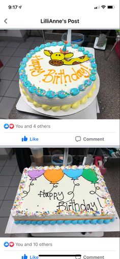 two photos of a birthday cake on facebook