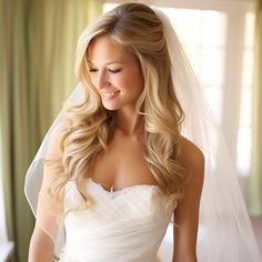 a beautiful blonde bride in her wedding dress