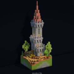 an image of a castle made out of legos on a black surface with trees and bushes