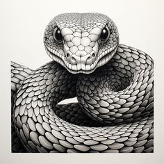 a black and white drawing of a snake