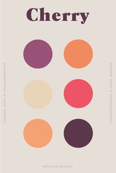 a poster with the words cherry on it and four different circles in pink, purple, orange