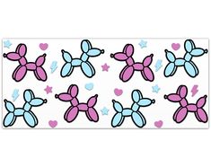 a sticker with pink and blue flowers on it's side, in the shape of hearts