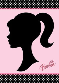 the silhouette of a woman's head in black and white polka dots on a pink background