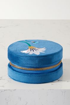 L'Atelier Nawbar's 'Psychedeliah' collection came to founder Dima Nawbar in a dream where she discovered a unique flower -  part lily, part daffodil, part fantasy. This jewelry box is embroidered with said blooms atop the plush velvet lid. Inside, there's a ring divider and a smaller pouch for your favorite pieces.  Please note, jewelry is not included. Velvet Jewelry Tray, Velvet Jewelry Organizer, Ring Box Light Blue, Jewelry Box Velvet, Velvet Ring Box, Parts Of A Flower, The Ultimate Gift, Small Pouches, Unique Flowers