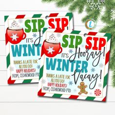 two christmas cards with the words sip sip it's winter y'all