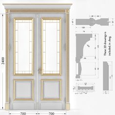 an image of a door with measurements for the front and side doors on each side