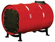 a large red barrel sitting on top of a metal stand