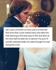 a man and woman kissing each other with the caption that reads, can i just comment on how cute it is that the first time that lizie meets daisy she tells him