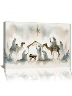 a nativity scene with three wise men and two baby jesus in the manger