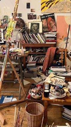 an artist's studio filled with lots of art supplies