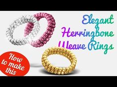 three different colored rings with the words elegant, heimbonee, and i have rings