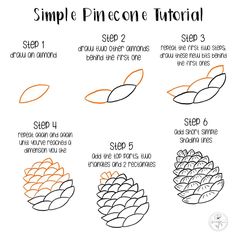 instructions for how to draw pinecone cones in simple lines, with step by step instructions