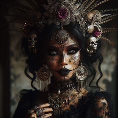 Black Magic Witch Costume, Voodoo Lady Costume, Black Voodoo Queen, Voodoo Outfit Ideas, Voodoo Priestess Art, Swamp Costume Ideas, Creative Witch Costumes, Dark Circus Makeup, Dark Witch Costume Makeup