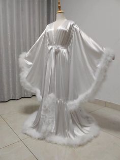 Bathrobe for Women Flare Sleeves Feather Bridal Robe Nightgown Silk Illusion Long Wedding Scarf Feather Bridal Robe, Nightgown Silk, Gown Photography, Robe For Women, Wedding Scarf, Photography Dress, Bridal Robe, Flare Sleeves, Scarf Dress