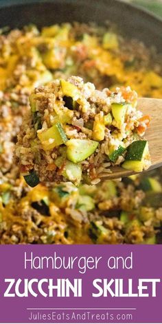 zucchini skillet recipe with hamburger and zucchini in a large pan