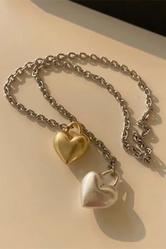 double heart pendant chain necklace, aesthetic necklace, cute necklace, bff jewelry Metal Heart Charm Choker Necklace, Heart Shaped Charm Necklace With Chunky Chain, Trendy Chunky Chain Necklace For Valentine's Day, Heart-shaped Chunky Chain Necklace For Valentine's Day, Valentine's Day Heart-shaped Chunky Chain Necklace, Trendy Heart Choker Necklace With Clavicle Chain, Trendy Double Heart Metal Necklace, Heart Pendant Necklace With Chunky Chain, Metal Heart Necklace With Chunky Chain