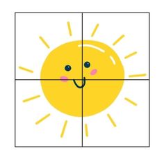 a yellow square with a smiley face on it's side and the sun in the middle