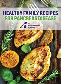 the cover of healthy family recipes for pancreas disease, with oranges and herbs