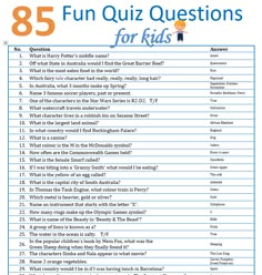 the fun quiz questions for kids are shown in this printable question sheet, which includes answers