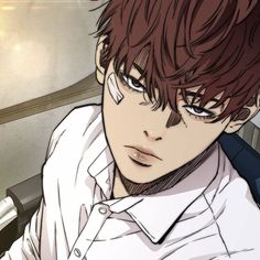 an anime character with red hair and white shirt