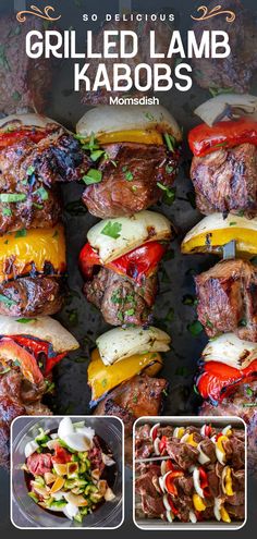 grilled lamb kabobs on skewers with peppers and onions