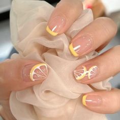 Lemon Nails, White Nail, Girls Nails, Acrylic Nail Designs, Nail Stickers