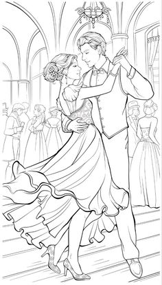 a man and woman dance together in the ballroom coloring page for adults to print out