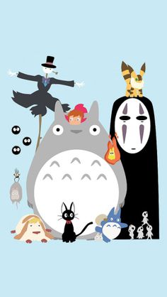 an image of people and animals in the style of cartoon characters on a gray background