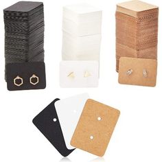 several different types of cardboard boxes and tags