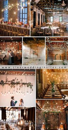 a collage of photos showing the inside of a wedding venue