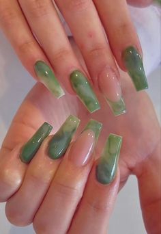 Green Nails Ideas Simple, Jade Nails, Green Acrylic Nails, Hands Art, Colorful Nails, Green Nail, Classy Acrylic Nails, Nail Swag, Orange Nails