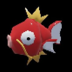 an image of a red fish with a crown on it's head and eyes