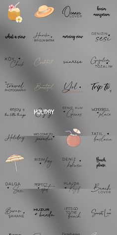 a bunch of different types of writing on a gray background